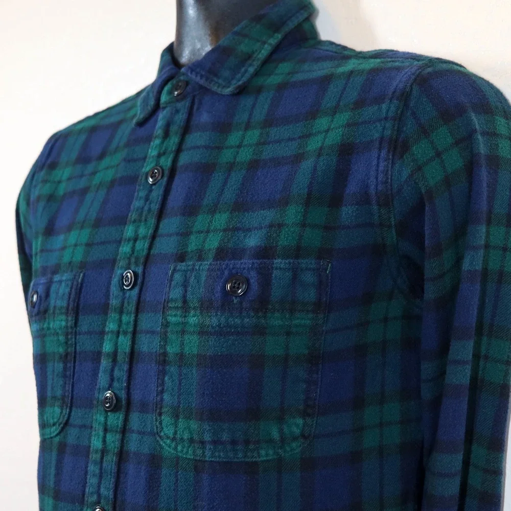 J.‎ Crew Classic Double Brushed Midweight Flannel Shirt Blue Green Plaid Size S